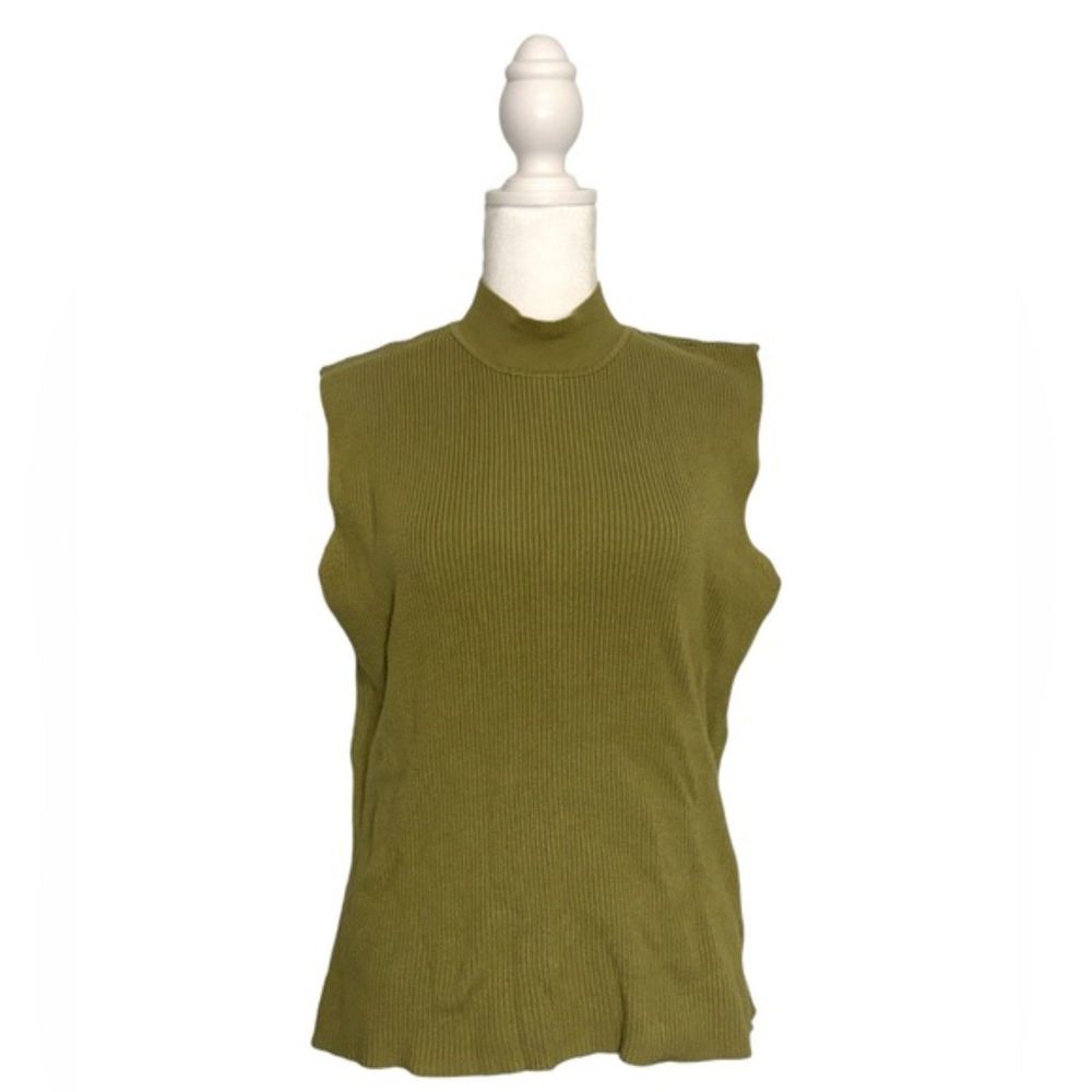 JM Collection by Jennifer Moore Sleeveless Ribbed Green Mock Neck Top Size Large